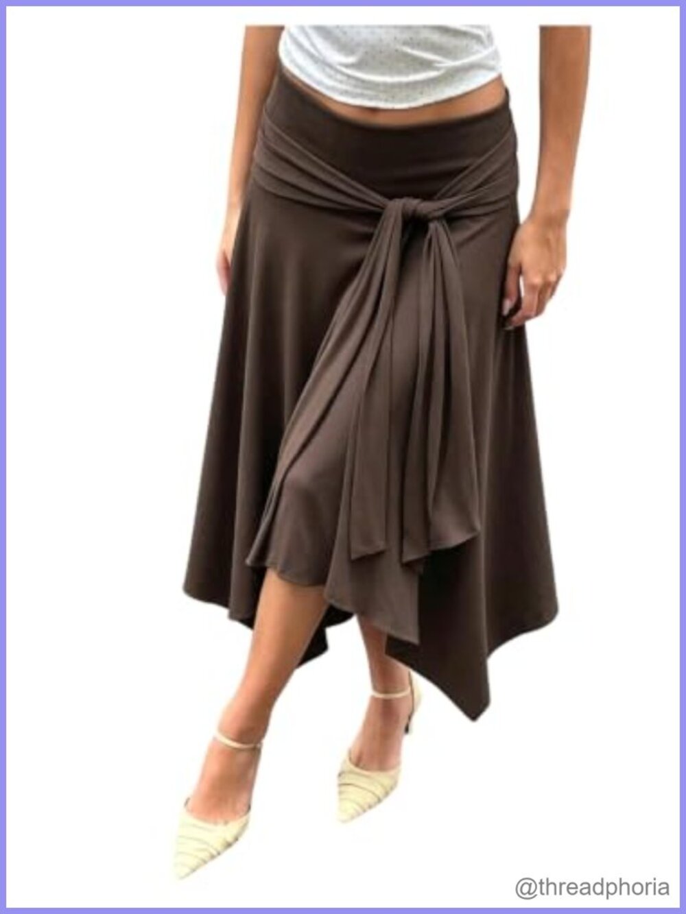 Floerns Women's Low Rise Tie Front Asymmetrical Ruffle Midi Skirt